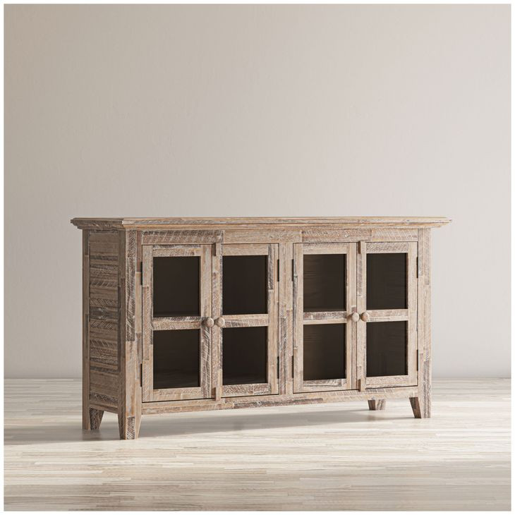 Rustic Shores Grey Wash 4 Door Low Accent Cabinet