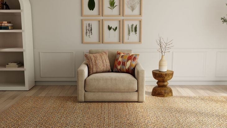 Avondale Burlap Upholstered Chair and A Half with Pillows