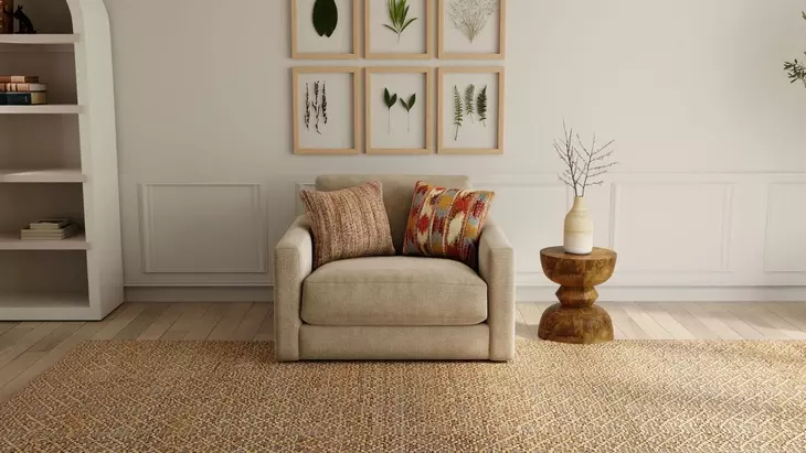 Avondale Burlap Upholstered Chair and A Half with Pillows