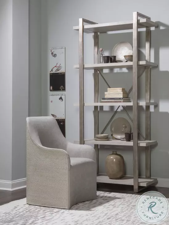 Signature Designs Wire Brushed Light Gray And Antiqued Silver Leaf Soiree Etagere