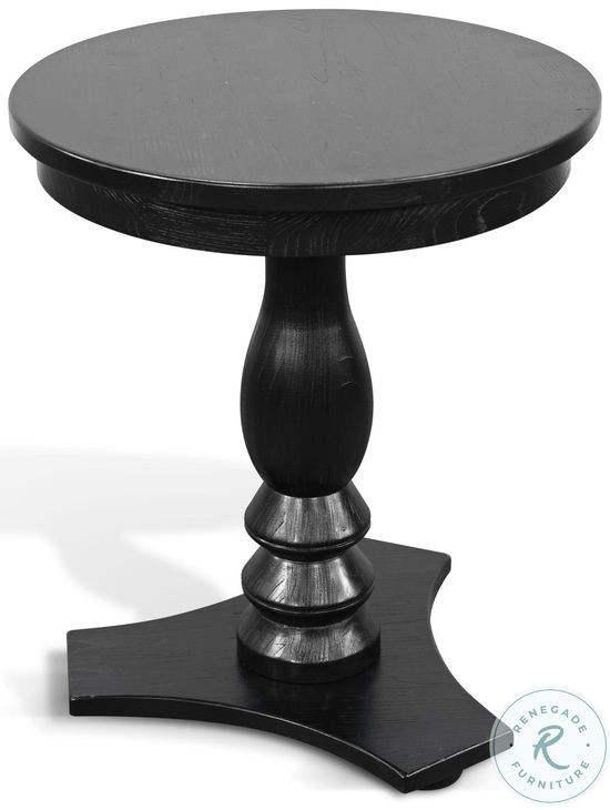 Pedestal Grace Black Round Accent Table