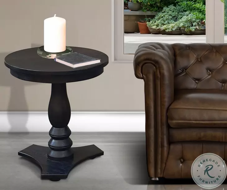Pedestal Grace Black Round Accent Table
