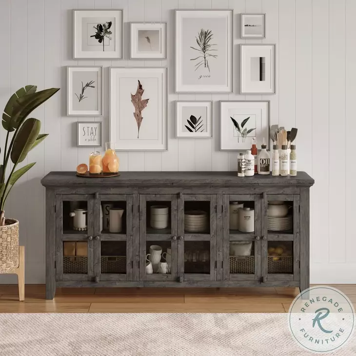 Rustic Shores Stone 6 Door Low Accent Cabinet