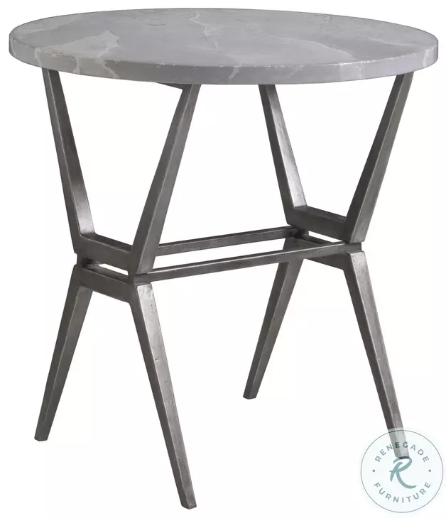 Signature Designs Gray Scagliola Stone And gunmetal Cirro Round End Table