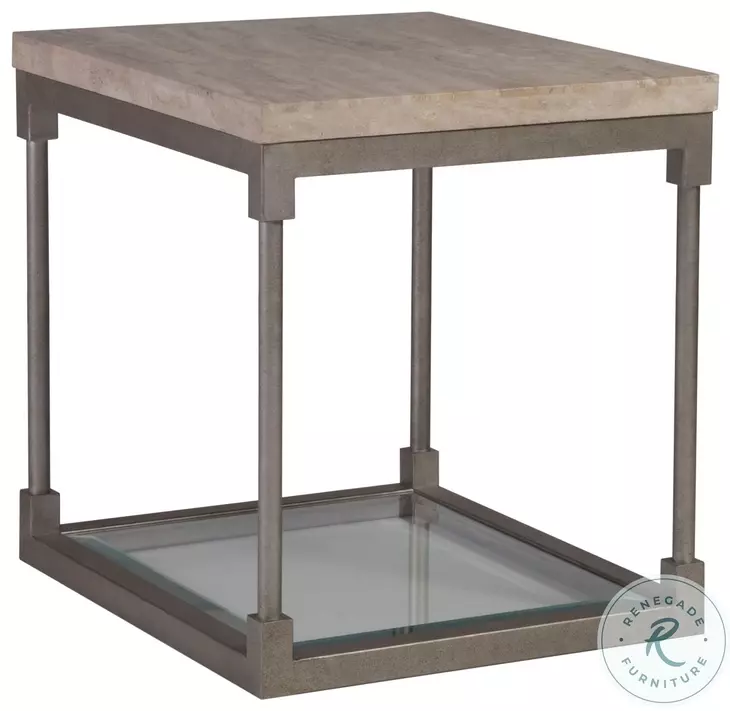 Signature Designs Sand Travertine And Antiqued Silver Leaf Topa Rectangular End Table