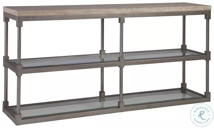 Signature Designs Sand Travertine And Antiqued Silver Leaf Topa Console Table