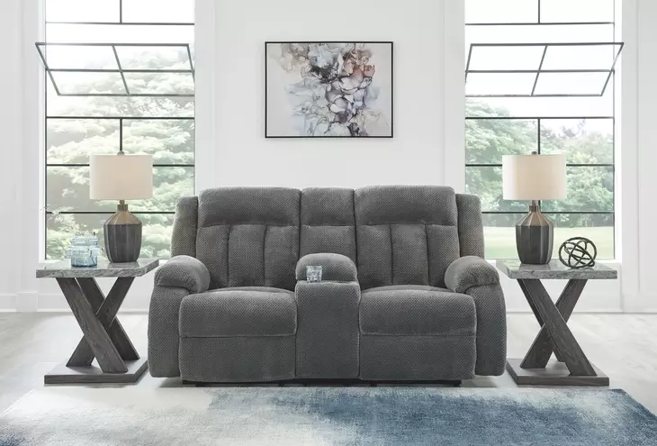 Greely Bend Steel Leather 75" Power Reclining Loveseat with USB Charging