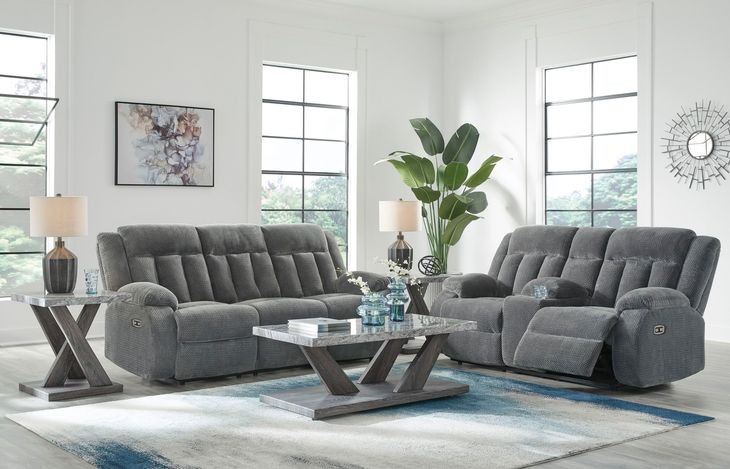 Free Wake Steel 85" Power Reclining Sofa with Drop Down Table and USB Charging
