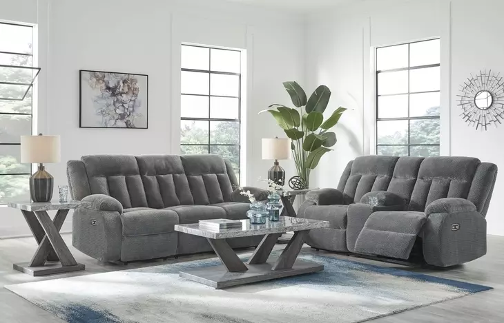 Greely Bend Steel Leather 75" Power Reclining Loveseat with USB Charging