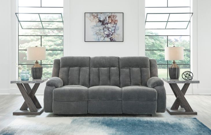 Free Wake Steel 85" Power Reclining Sofa with Drop Down Table and USB Charging