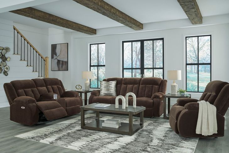 Free Wake Chocolate Power Reclining Living Room Set with Drop Down Table and USB Charging