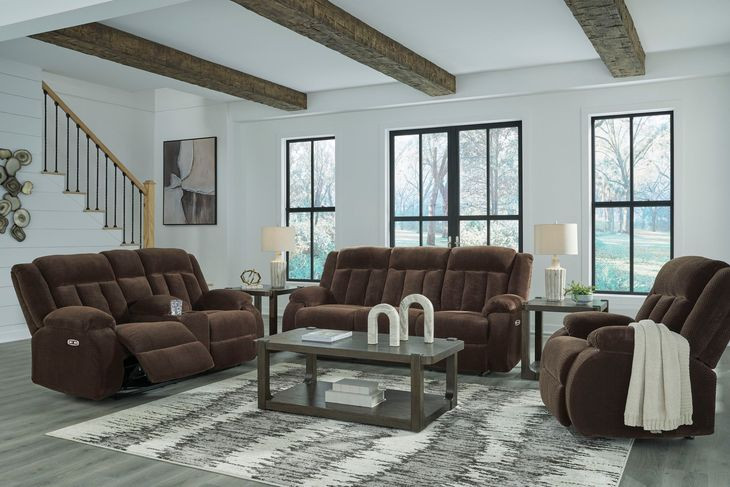 Free Wake Chocolate Power Reclining Living Room Set with Drop Down Table and USB Charging