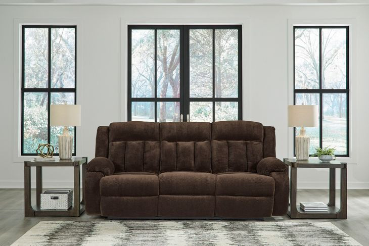 Free Wake Chocolate 85" Power Reclining Sofa with Drop Down Table and USB Charging