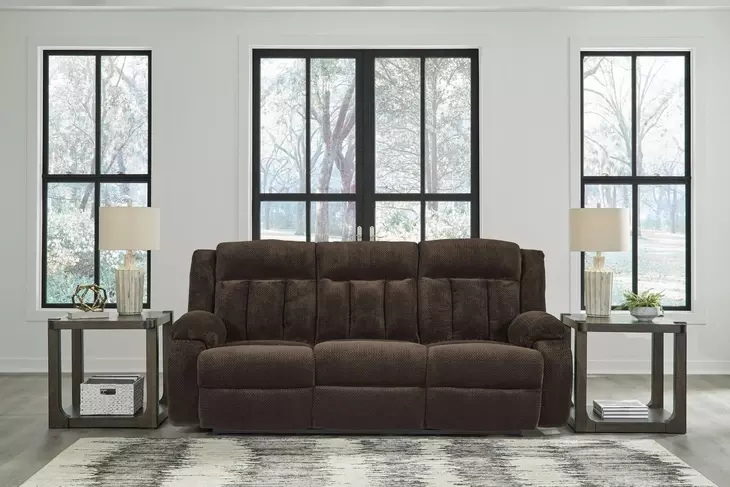 Greely Bend Chocolate 85" Power Reclining Sofa with Drop Down Table and USB Charging