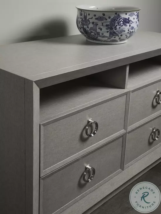 Signature Designs Gray Lacquered Linen Zeitgeist TV Stand