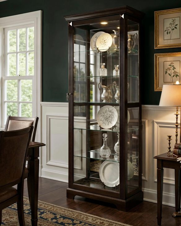 21459 Dark Cherry Brown Two Way Sliding Door Curio Cabinet From