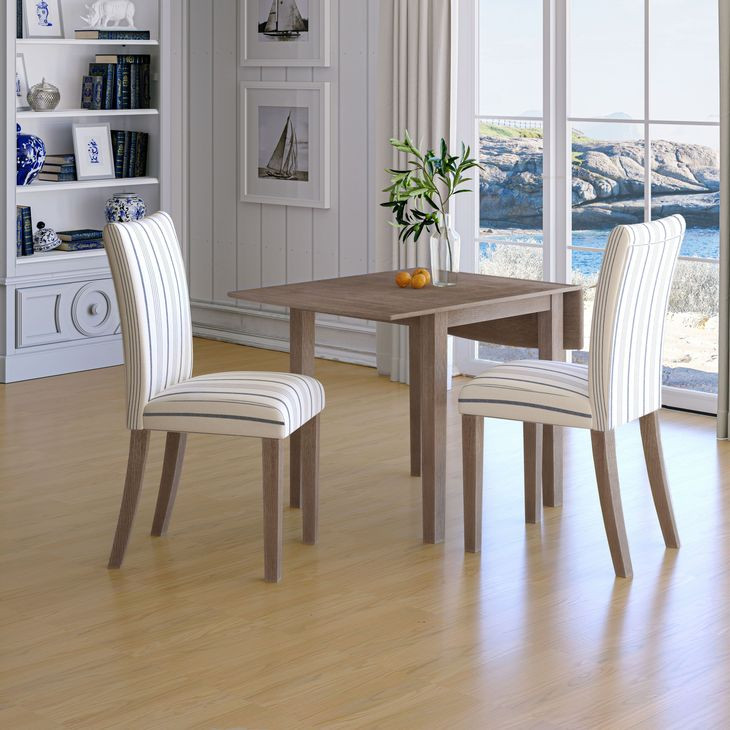 Eastern Tides Brown and Blue Stripe Upholstered 3 Piece Dining Set