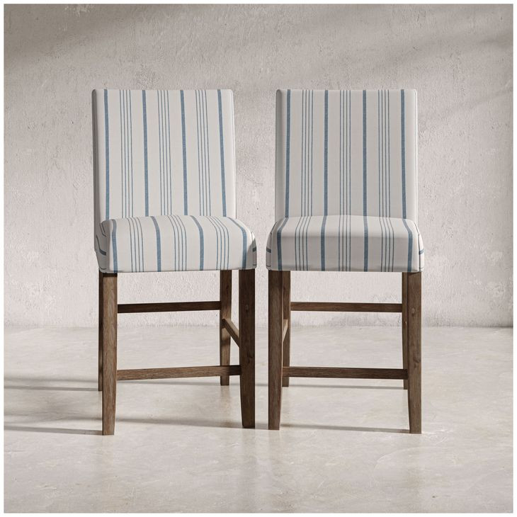 Eastern Tides Blue Stripe Upholstered Counter Height Stool Set of 2
