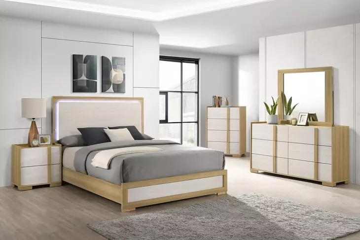 Hyland Natural King Upholstered Panel Bed