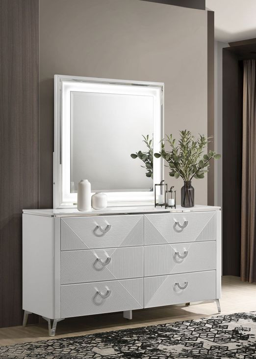 Cassia White 6 Drawer Dresser with Mirror and LED Light From Coaster  Furniture | Coleman Furniture