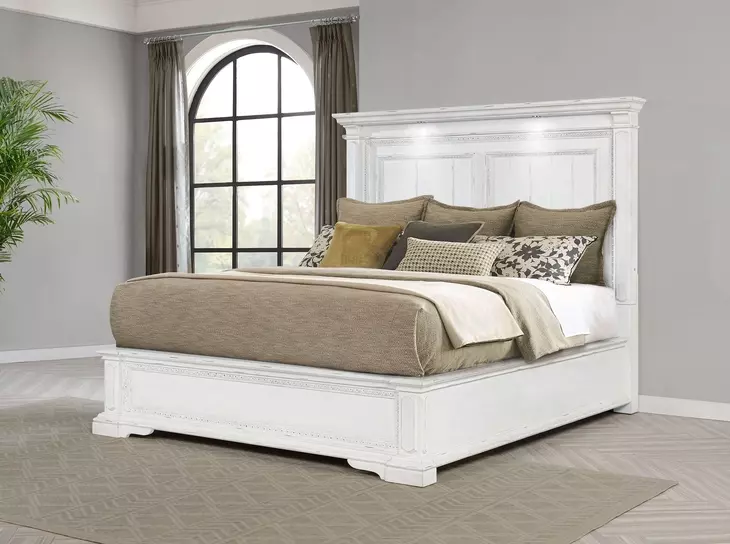 McKinney Vintage White King Panel Bed with LED