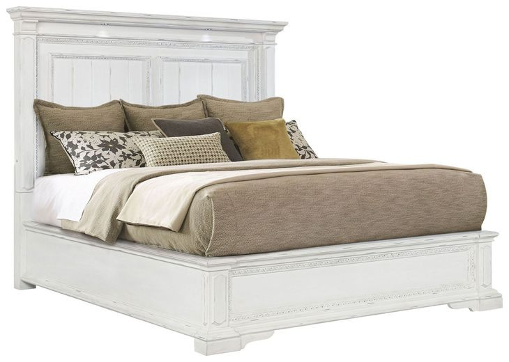 McKinney Vintage White King Panel Bed with LED Light