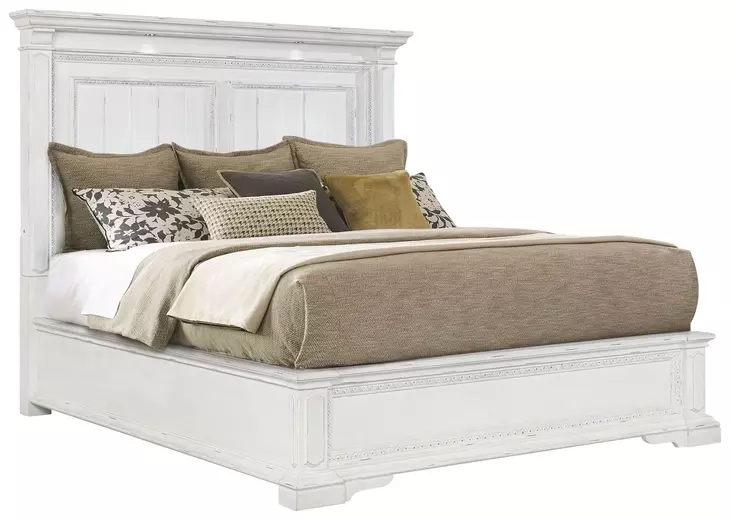 McKinney Vintage White King Panel Bed with LED