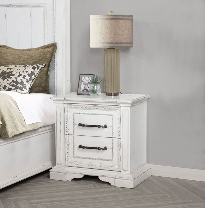 McKinney Vintage White 2 Drawer Nightstand with USB Charging