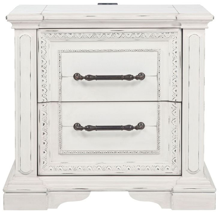 McKinney Vintage White 2 Drawer Nightstand with USB Charging
