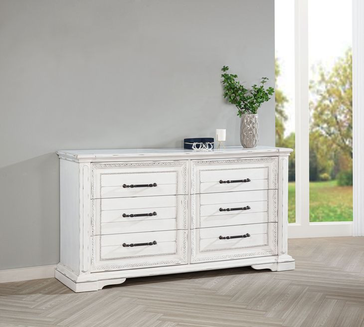 McKinney Vintage White 6 Drawer Dresser