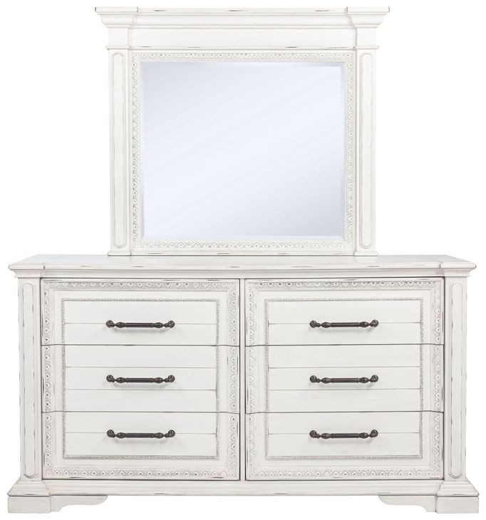 McKinney Vintage White 6 Drawer Dresser with Mirror