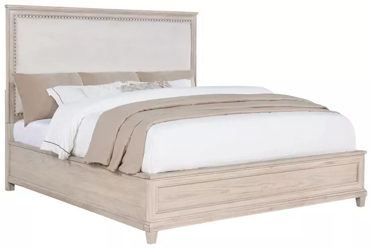 Pembroke Washed Oak and Cream California King Upholstered Panel Bed with Nailhead Trim
