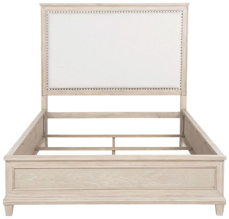 Pembroke Washed Oak and Cream Queen Upholstered Panel Bed with Nailhead Trim