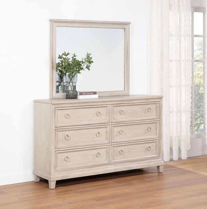 Pembroke Washed Oak 6 Drawer Dresser with Mirror