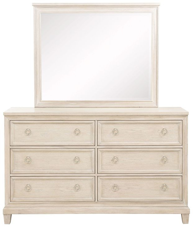 Pembroke Washed Oak 6 Drawer Dresser with Mirror