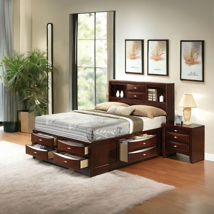 Ireland Espresso Queen Bookcase and Storage Bed