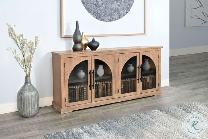 Wrenvale Natural Arched 4 Glass Door Accent Cabinet