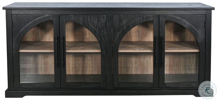 Sagewyn Natural Black Wood 4 Arched Glass Door Accent Cabinet