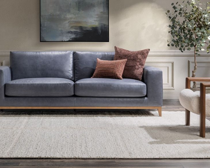 Donovan Mystic Blue Leather 94" Sofa