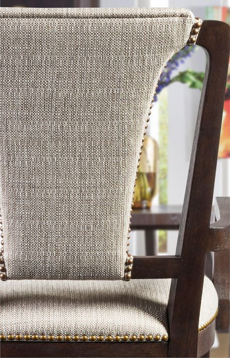 Verbatim Beige Performance Fabric Arm Chair with Nailhead Trim