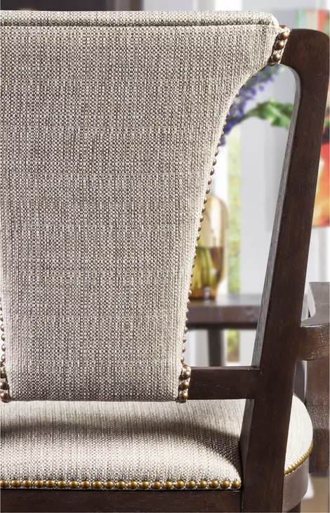 Verbatim Beige Performance Fabric Arm Chair with Nailhead Trim