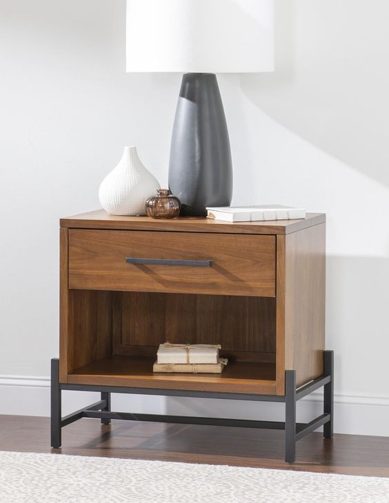 Midland Warm Amber 1 Drawer Nightstand with USB Charging and LED