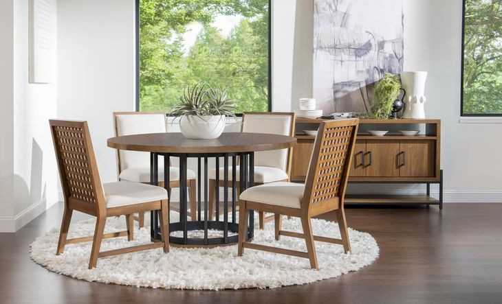 Midland Warm Amber and Matte Black 54" Round Dining Room Set