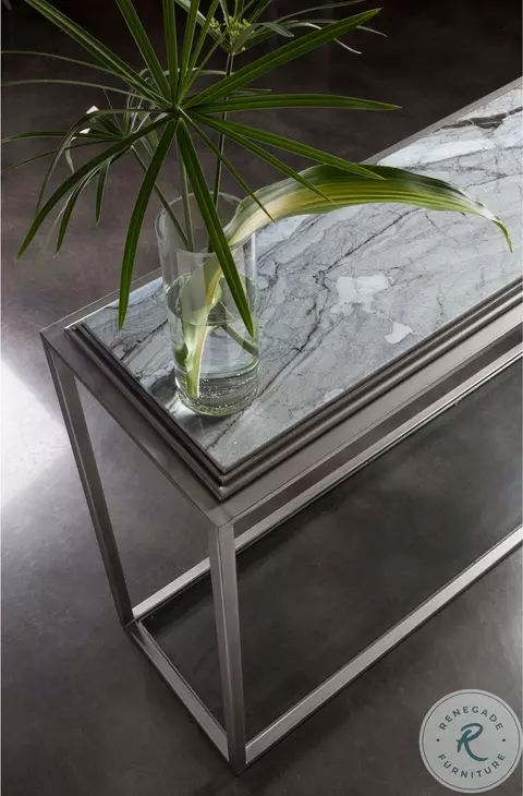 Signature Designs Forest Marble And Antiqued Silver Leaf Treville Console Table