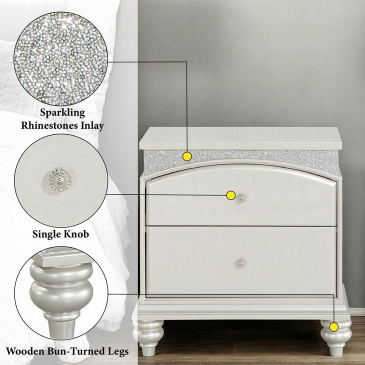Maverick Platinum 2 Drawer Nightstand