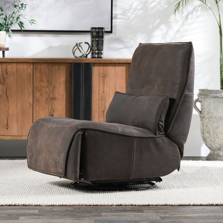 Paige Rustic Brown Leather Swivel Power Recliner