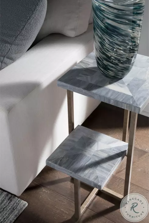 Signature Designs Grey Mist Fossil And Antiqued Silver Leaf Salvo Rectangular Tier Spot Table