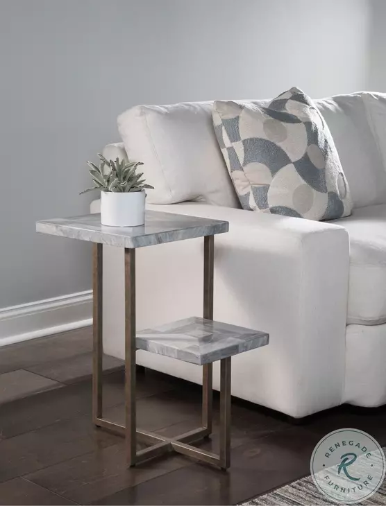 Signature Designs Grey Mist Fossil And Antiqued Silver Leaf Salvo Rectangular Tier Spot Table