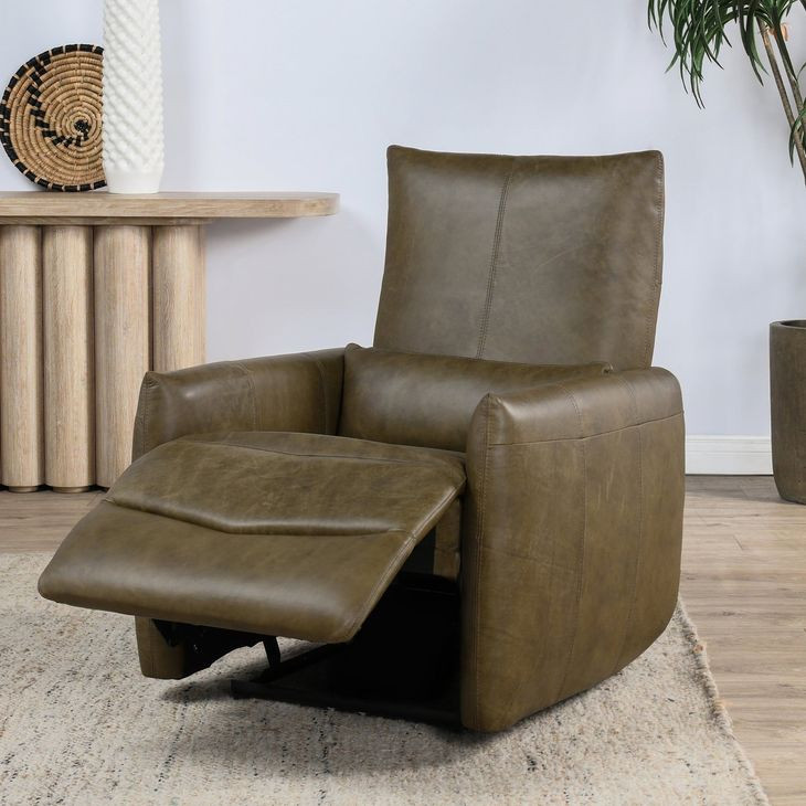 Thaya Earth Brown Leather Power Recliner with USB Charging