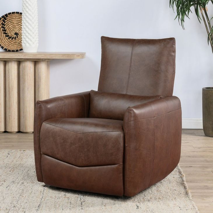 Thaya Antique Brown Leather Power Recliner with USB Charging